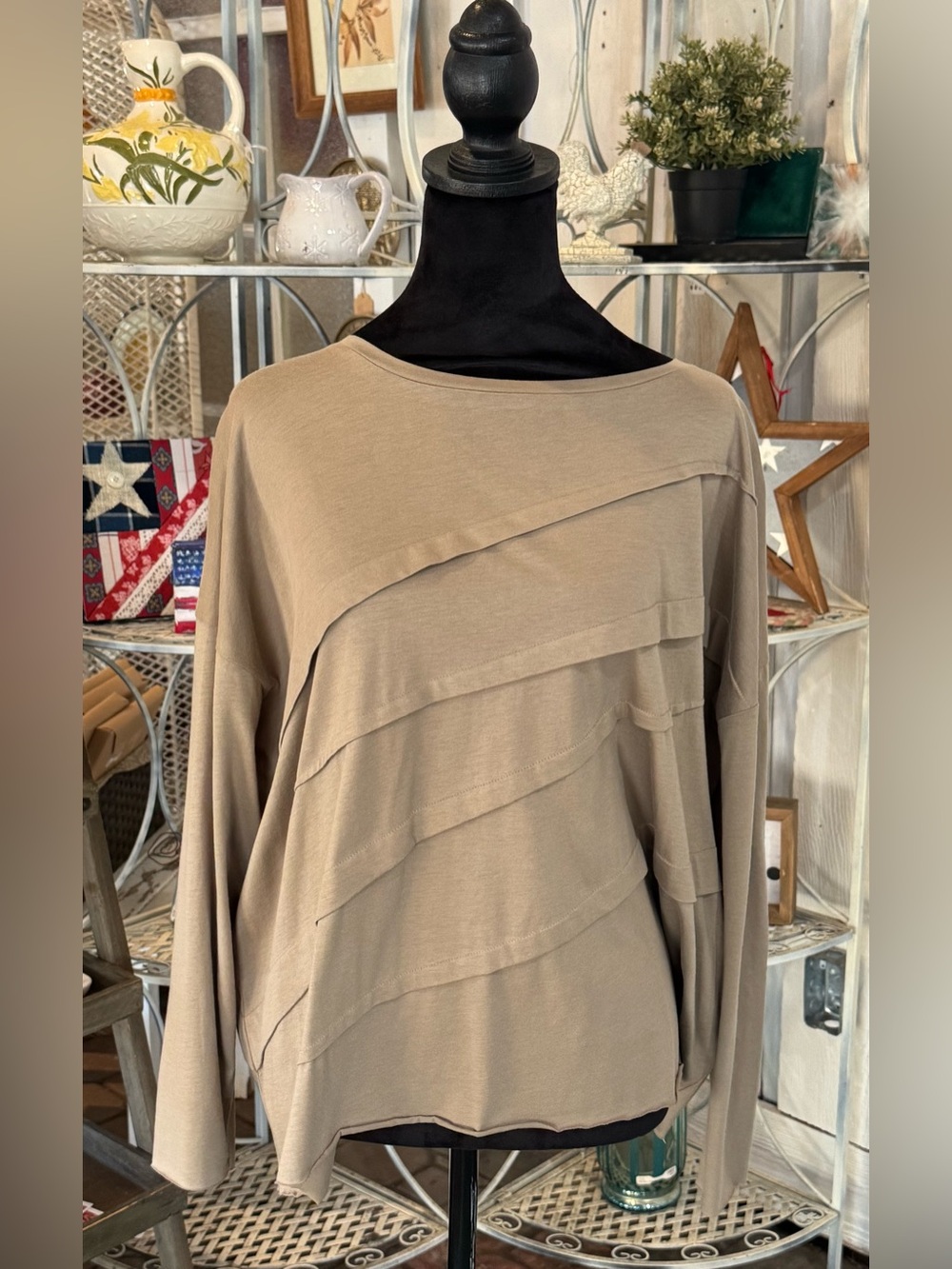 Casual Layered-Panel Women's Top in Taupe - PLANET